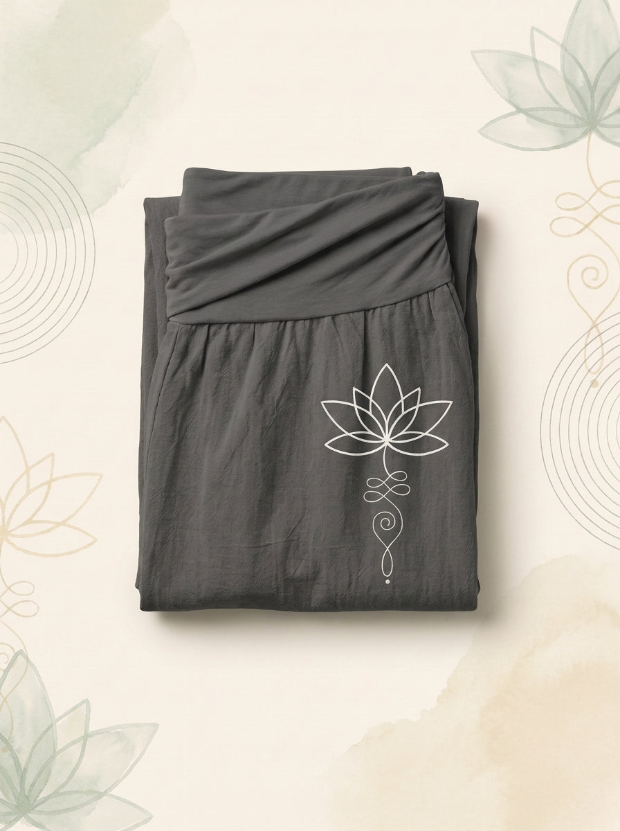 Lotus Unalome Cotton Harem Pants — folded view