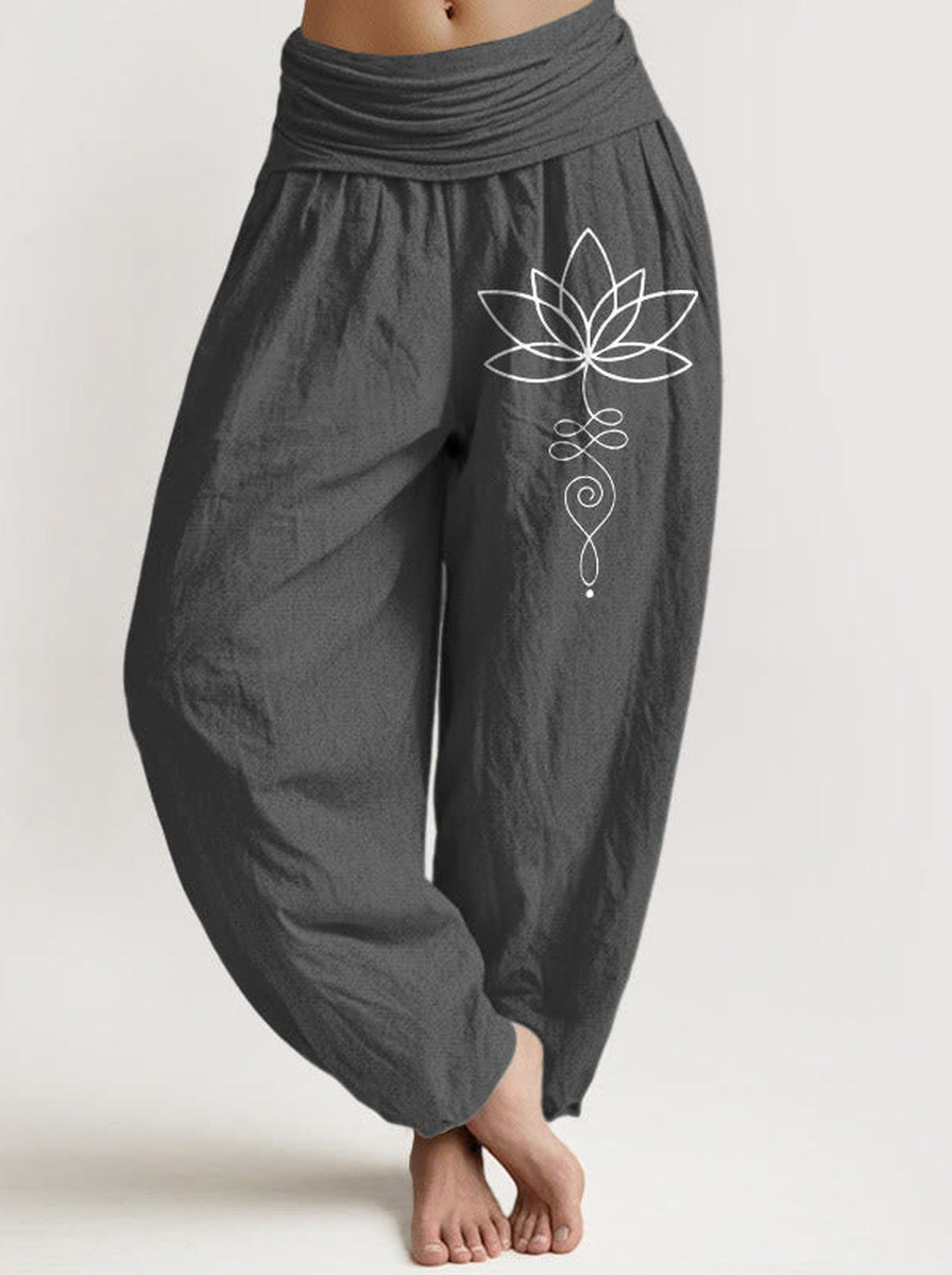 Lotus Unalome Cotton Harem Pants — front model view