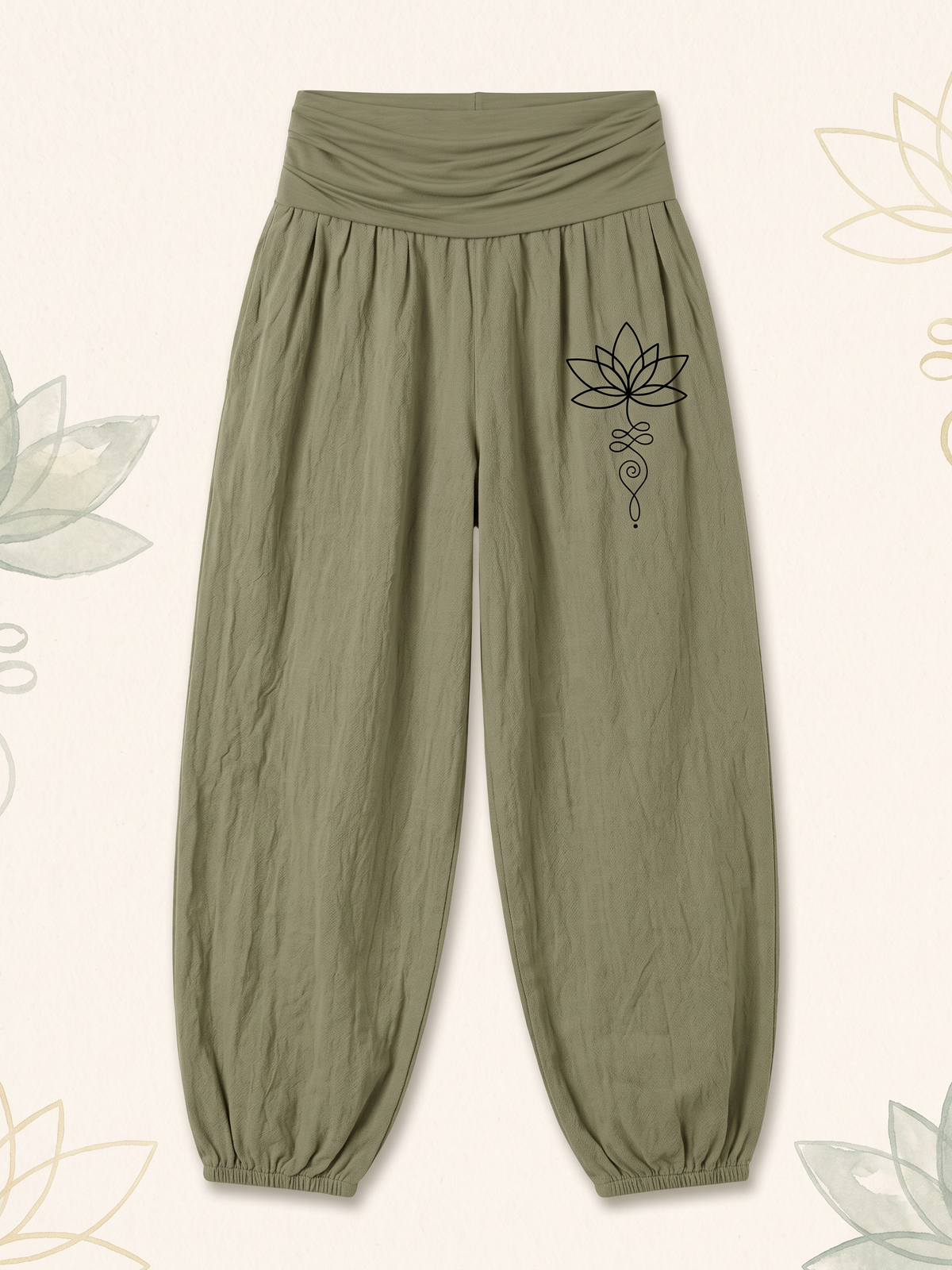 Lotus Unalome Cotton Harem Pants — flat-lay view