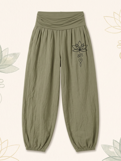 Lotus Unalome Cotton Harem Pants — flat-lay view