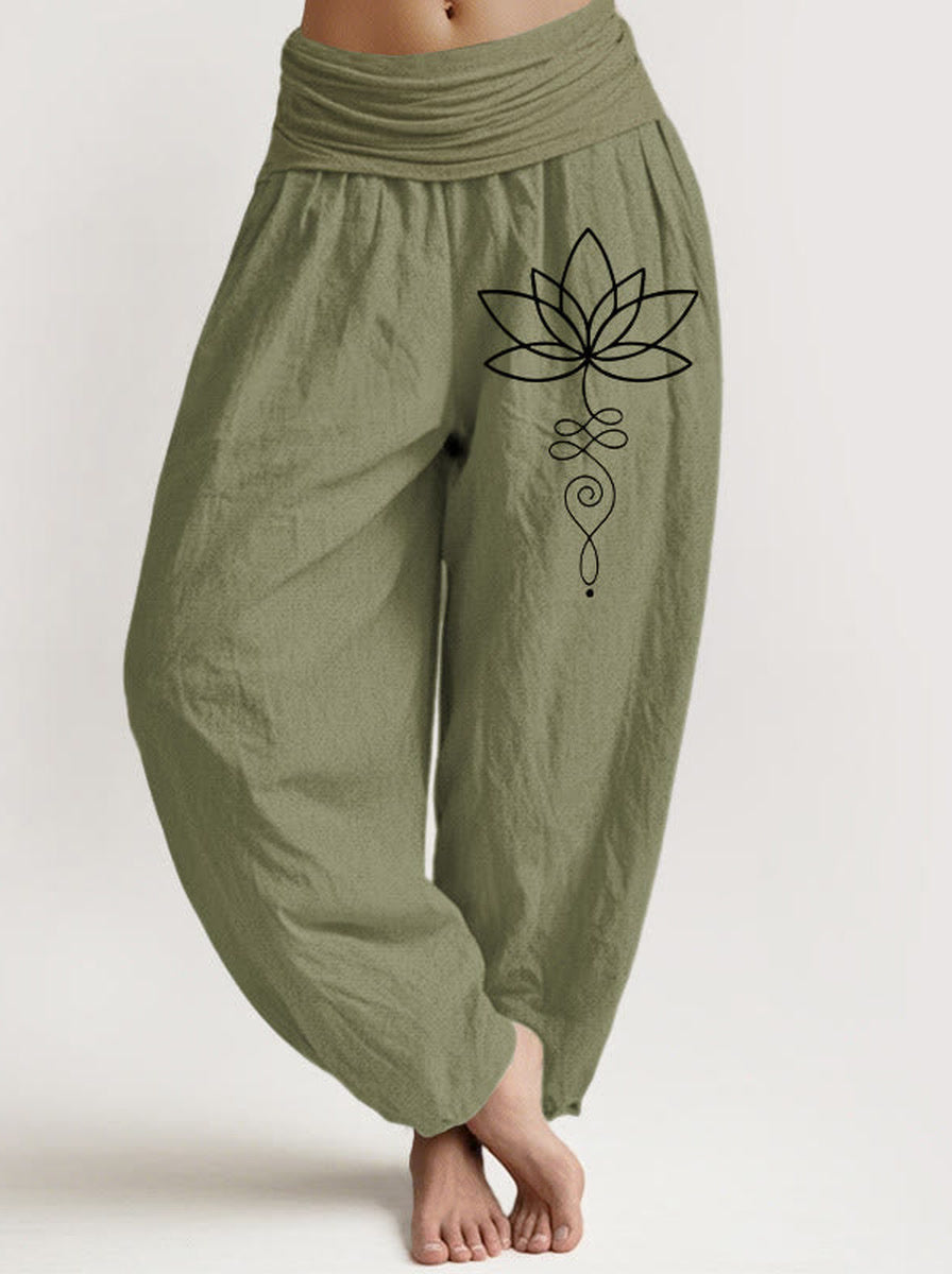 Lotus Unalome Cotton Harem Pants — front model view