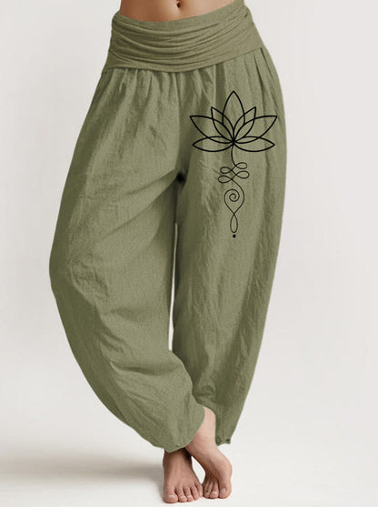 Lotus Unalome Cotton Harem Pants — front model view