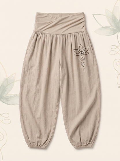 Lotus Unalome Cotton Harem Pants — flat-lay view