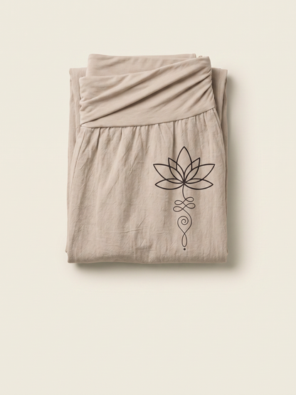 Lotus Unalome Cotton Harem Pants — folded view
