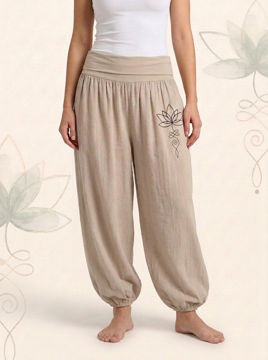 Lotus Unalome Cotton Harem Pants — worn by a model