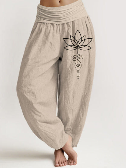 Lotus Unalome Cotton Harem Pants — front model view