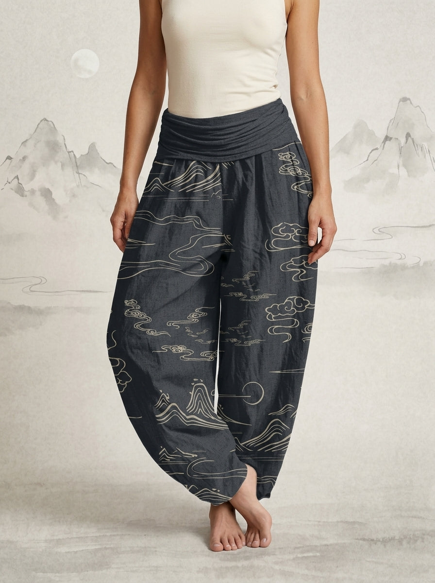 Mountain Moon Cotton Harem Pants — worn by a model