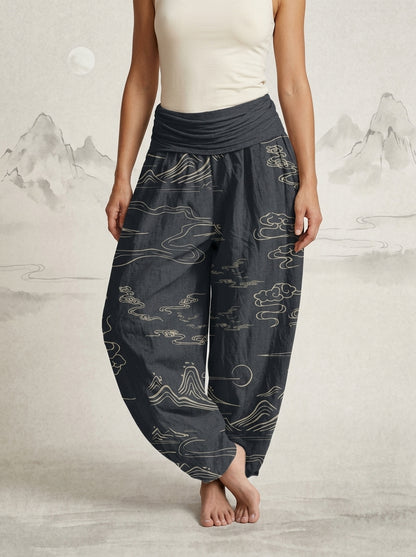 Mountain Moon Cotton Harem Pants — worn by a model