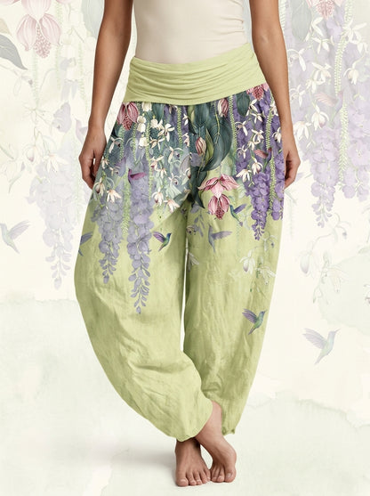 Orchid & Birds Cotton Harem Pants — worn by a model