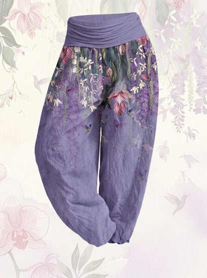 Orchid & Birds Cotton Harem Pants — product-only view