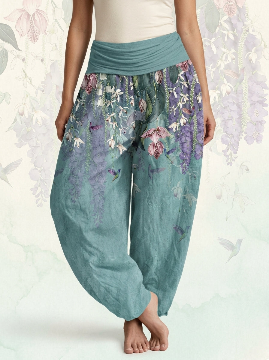 Orchid & Birds Cotton Harem Pants — worn by a model