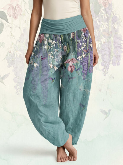 Orchid & Birds Cotton Harem Pants — worn by a model