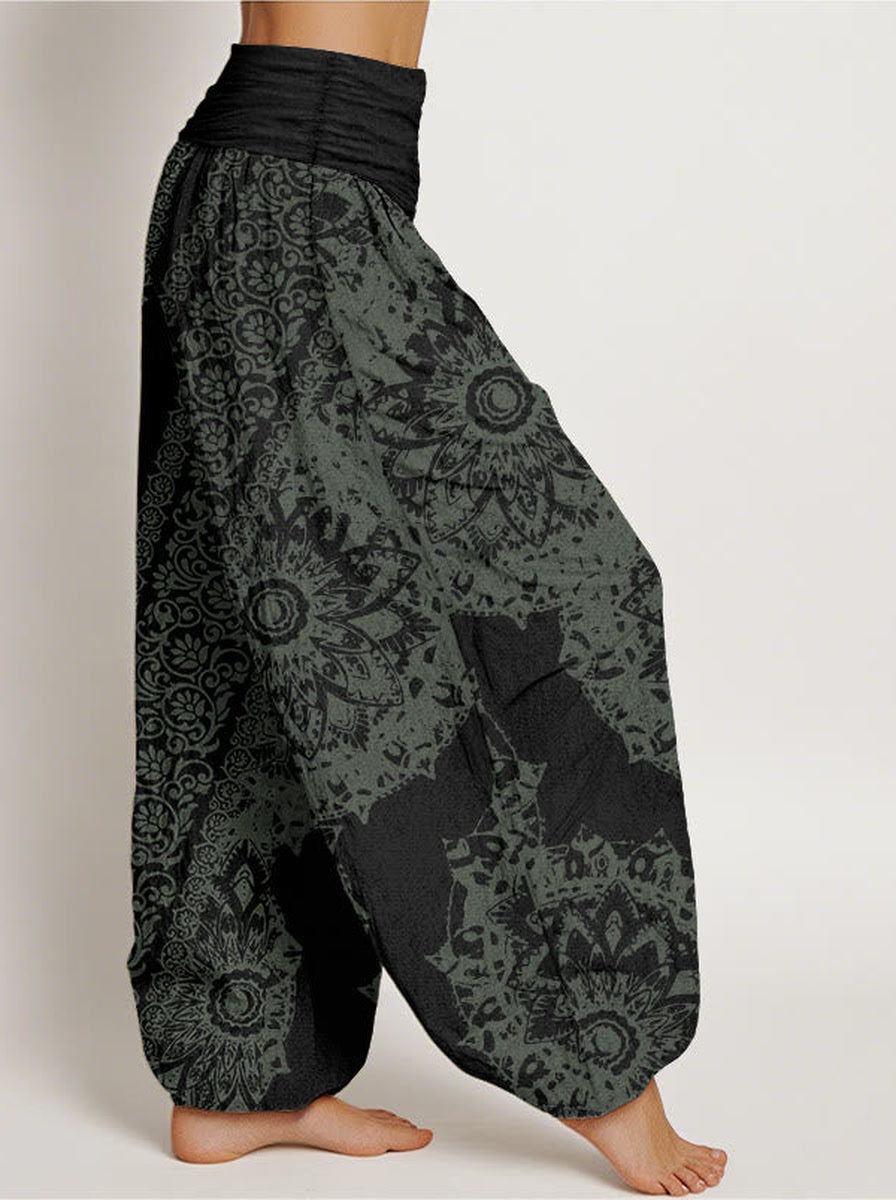 Mandala Cotton Harem Pants — side model view