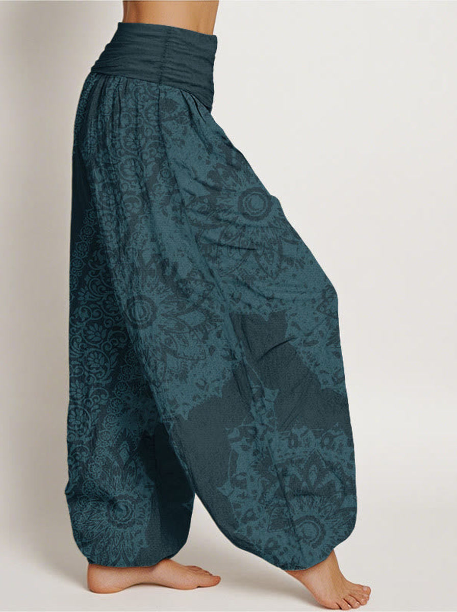 Mandala Cotton Harem Pants — side model view